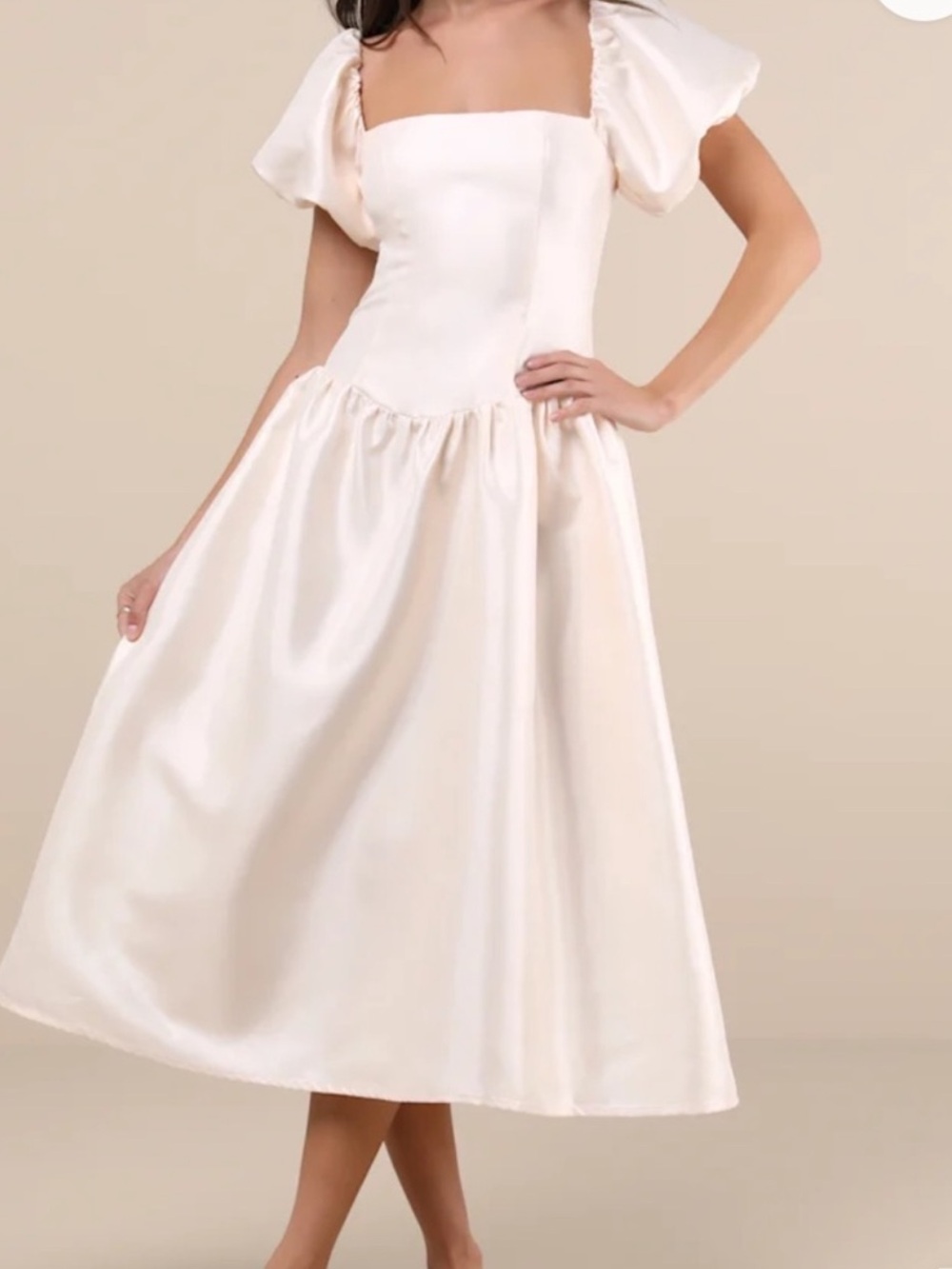 Lulu’s Bridal Elegant Cream Puff-Sleeve Midi Dress